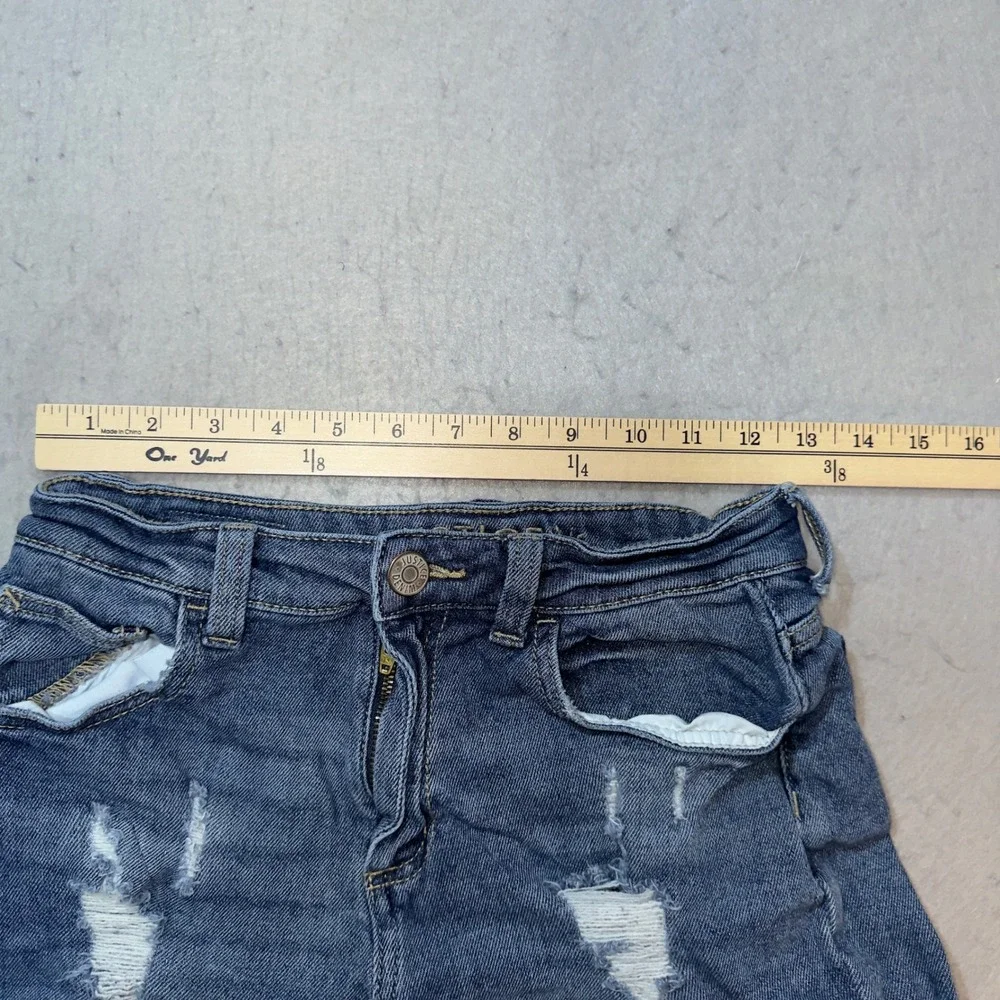 Justice Girl Distressed Denim Jean Shorts Medium Wash Size 16 Rolled Cuff 609885